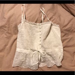 White ruffle eyelet tank top